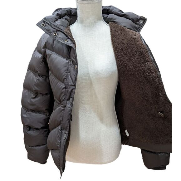 J.Crew Women's Dark Brown Full Zip Puffer Hooded Jacket Fleece Lining Size S - Picture 9 of 13